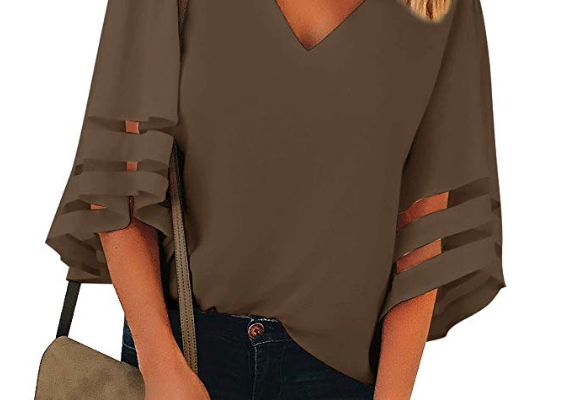 Woman wearing brown blouse