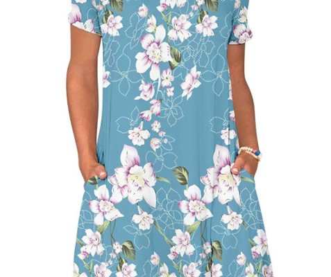 Women in blue summer dress