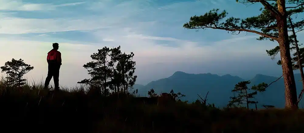 Backpacker on mountain