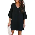V-Neck Bell Sleeve Shift Dress Mini Dress