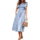 Miessial-Striped-Dresses-Wedding-Pockets Modest Dresses with Pockets