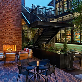 Canopy by Hilton, hotel garden, fireplace, cozy