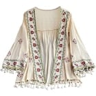 Bohemian-Kimono-Cardigan-Embroidery-Apricot Floral V Neck Coat