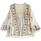 Bohemian-Kimono-Cardigan-Embroidery-Apricot Floral V Neck Coat