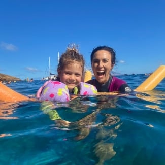 Aurora and I snorkeling at Turtle Town