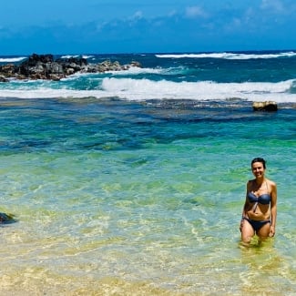 Me and a turtle at Mama's beach, Maui