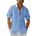 Mens Casual Linen Cotton Button Down Short Sleeve Shirts