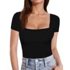 Womens Short Sleeve Long Sleeve Square Neck T Shirts